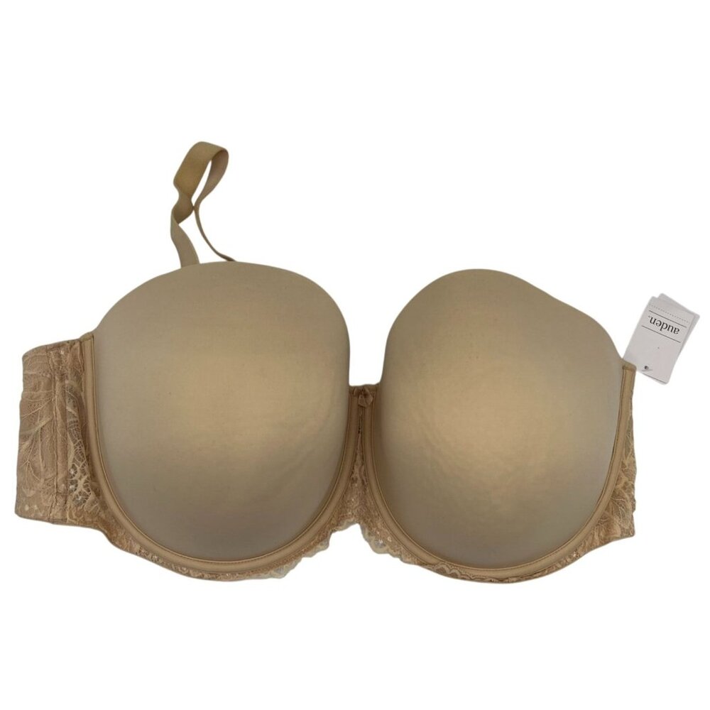 NWT Auden Women's Lightly Lined Strapless Bra 46DDD Beige Lace Padded Underwire